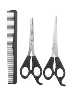 اشتري Pack Of 3 Hair Cutting And Thinning Scissors Set With Comb Black 19x2x7cm في مصر