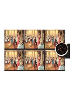 Buy 6-Piece Printed Coaster Set Blue/White/Brown 7x7cm in Egypt