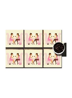 Buy 6-Piece Wooden Coaster Set Brown/White 7x7cm in Egypt