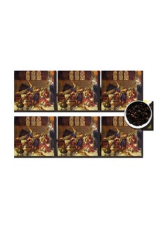 Buy 6-Piece Printed Coaster Set Gold/Red/Blue 7x7cm in Egypt