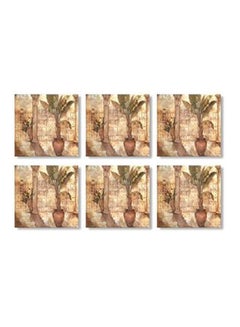 Buy 6-Piece Decorative Coasters Beige/Green 7x7cm in Egypt