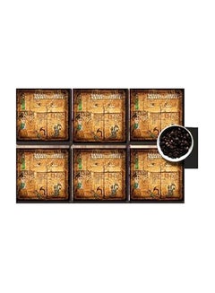 Buy 6-Piece Decorative Printed Coaster Set Brown/Yellow 7 x7cm in Egypt