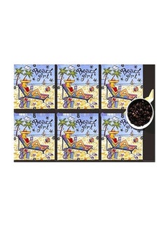 اشتري 6-Piece Decorative Printed Coaster Set أزرق/أصفر 7x7 سنتيمتر في مصر