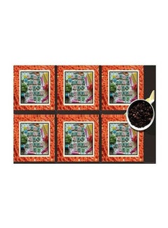 Buy 6-Piece Decorative Coaster Set Brown/Black 7x7cm in Egypt