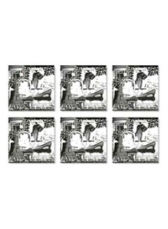 Buy 6-Piece Magnetic Coaster Black/White 7x7cm in Egypt