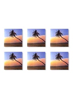 اشتري 6-Piece Decorative Printed Coaster Set Blue/Orange 7x7 centimeter في مصر