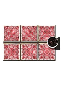 Buy 6-Piece Decorative Printed Coaster Set Red/White 7x7cm in Egypt