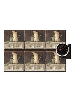 Buy 6-Piece Printed Coaster Set Beige/Brown 7x7cm in Egypt