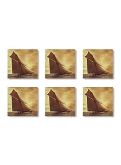 Buy 6-Piece Decorative Printed Coaster Set Beige/Brown 7x7cm in Egypt