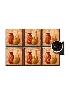 Buy 6-Piece Printed Coaster Set Beige/Red 7x7cm in Egypt