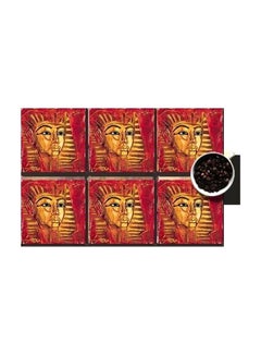 Buy 6-Piece Printed Coaster Set Red/Gold 7x7cm in Egypt