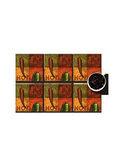 Buy 6-Piece Printed Coasters Set Orange/Green 7 x7cm in Egypt