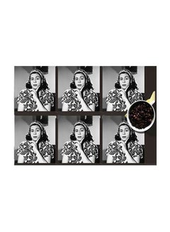 Buy 6-Piece Printed Coaster Set Black/White 7x7cm in Egypt