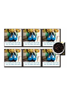 Buy 6-Piece Printed Coaster Set White/Blue/Yellow 7x7cm in Egypt