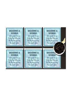 Buy 6-Piece Printed Coaster Set Blue 7x7cm in Egypt