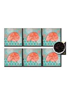 Buy Set Of 6 Decorative Coasters Green/Orange/White 7x7cm in Egypt