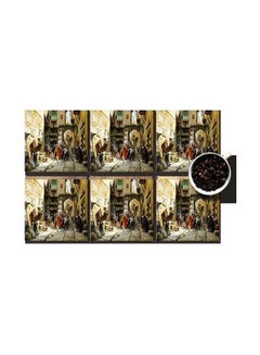 Buy 6-Piece Printed Coaster Set Yellow/Grey/Green 7x7cm in Egypt