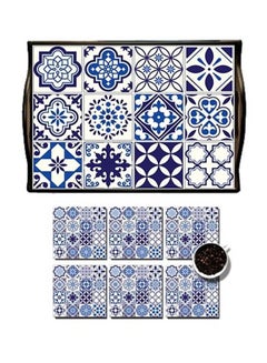 Buy Coaster With Serving Tray White/Blue in Egypt