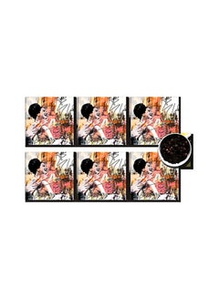 Buy 6-Piece Decorative Printed Coasters White/Pink/Orange 7x7cm in Egypt