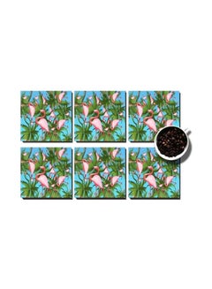 Buy 6-Piece Printed Coaster Set Green/Blue/Pink 7x7cm in Egypt