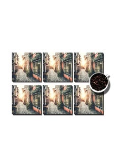 Buy 6-Piece Printed Coaster Set Grey/Green/Orange 7x7cm in Egypt