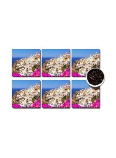 Buy 7-Piece Coaster With Tray Set Blue/Pink/White 7x7centimeter in Egypt