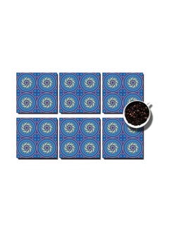 Buy 6-Piece Printed Coaster Set Blue/Green 7x7cm in Egypt