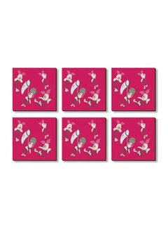 Buy 6-Piece Tea Coaster Set Pink/White/Green 9x9cm in Egypt