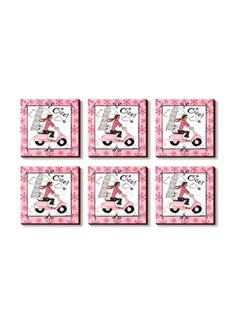 Buy 6-Piece Coaster Set Pink/White 9x9cm in Egypt