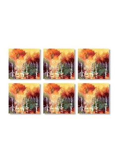 Buy 6-Piece Decorative Coaster Set Yellow/Red/Green 9x9cm in Egypt