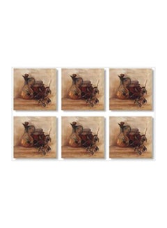 Buy 6-Piece Tea Coaster Set Brown/Beige 9x9cm in Egypt