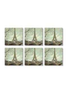 Buy 6-Piece Printed Tea Coaster Set Green/Grey 9x9cm in Egypt