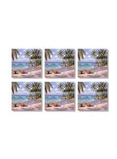 Buy 6-Piece Printed Tea Coaster Set Multicolour 9x9cm in Egypt