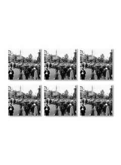 Buy 6-Piece Printed Coaster Set Grey/Black/White 9x9cm in Egypt