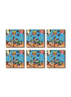 Buy 6-Piece Printed Coaster Set Blue/Beige/Yellow 9x9cm in Egypt