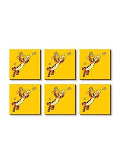 Buy 6-Piece Decorative Tea Coaster Yellow/Brown/Black 9x9cm in Egypt