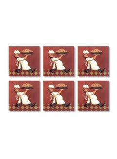 Buy 6-Piece Coaster Set Brown/White 9x9cm in Egypt