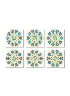 Buy 6-Piece Printed Coaster Set Beige/Blue/Green 9x9cm in Egypt