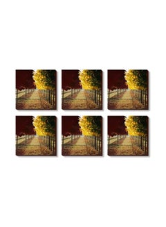 Buy 6-Piece Printed Coaster Set Brown/Gold 9x9cm in Egypt