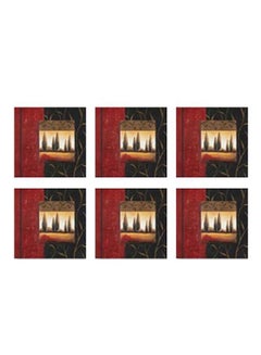 Buy 6-Piece Printed Tea Coaster Set Red/Black/Yellow 9x9cm in Egypt