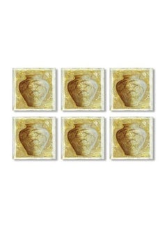 Buy 6-Piece Decorative Tea Coasters Beige/Brown 9x9cm in Egypt