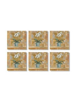 Buy 6-Piece Decorative Tea Coasters Beige/White/Green 9x9cm in Egypt