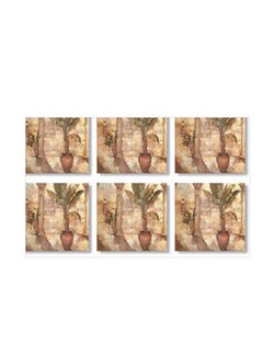 Buy 6-Piece Printed Tea Coaster Set Beige/Green 9x9cm in Egypt