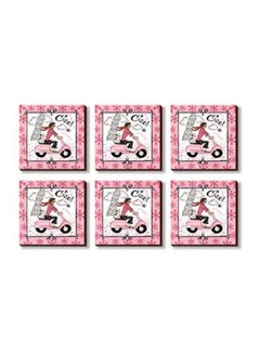 Buy 6-Piece Decorative Tea Coasters White/Pink/Black 9x9cm in Egypt