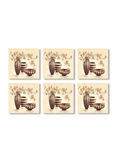 Buy 6-Piece Decorative Tea Coasters Beige/Brown 9x9cm in Egypt