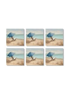 Buy 6-Piece Coaster Set Blue/Brown 9x9cm in Egypt