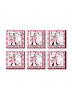 Buy 6-Piece Printed Coasters Pink/White/Black 9x9cm in Egypt