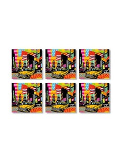 Buy 6-Piece Printed Coaster Set Yellow/Orange/Pink 9x9cm in Egypt