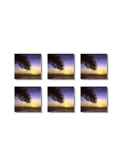 Buy 6-Piece Decorative Coaster Set Purple/Yellow/Green 9x9cm in Egypt