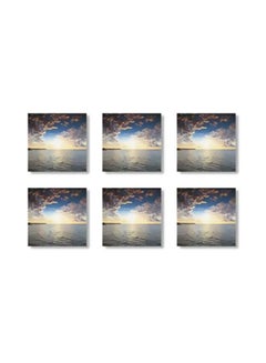 Buy 6-Piece Decorative Tea Coaster Set Blue/Grey/Yellow 9x9cm in Egypt